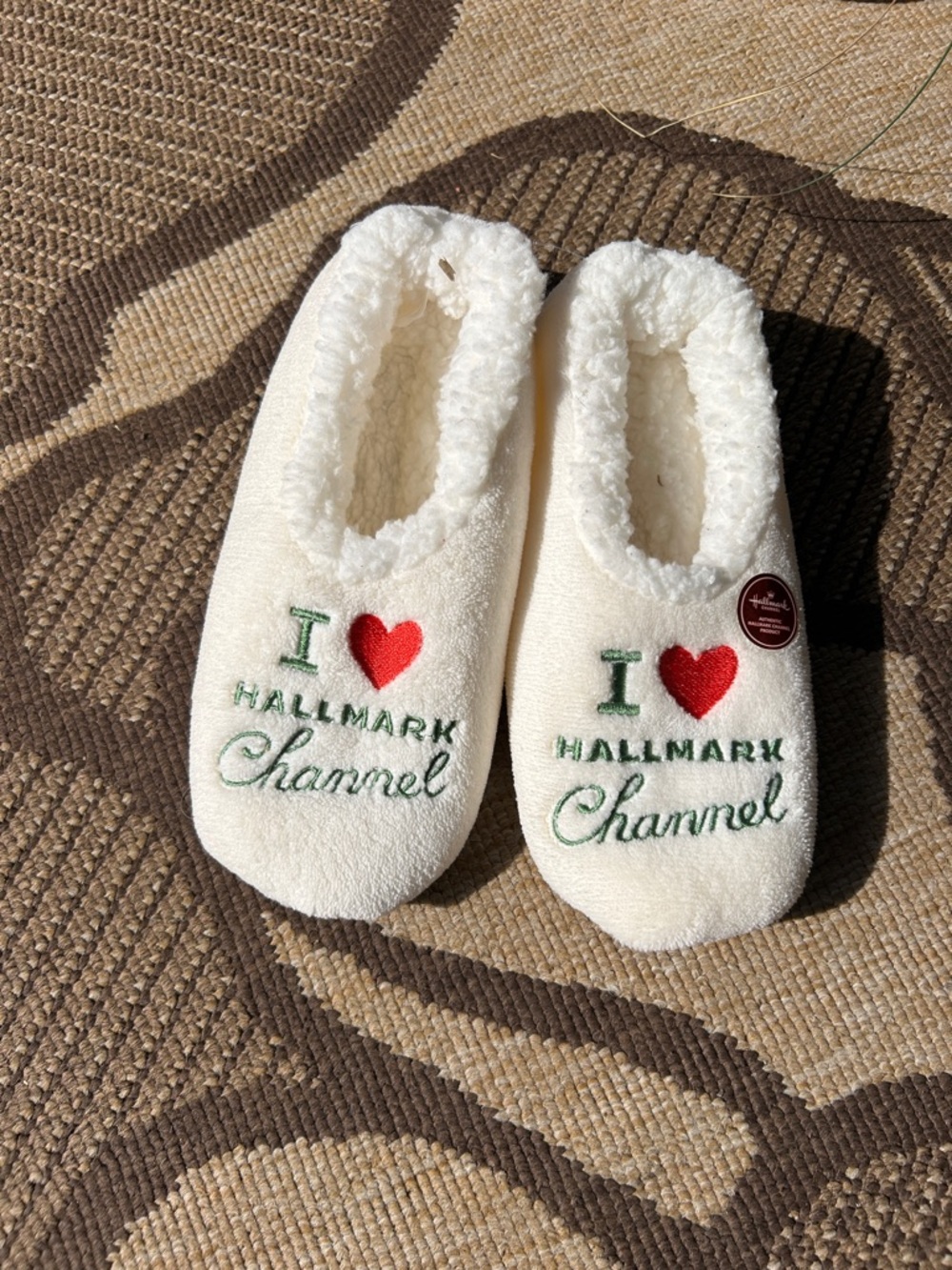 Hallmark Cream Slip-On Plush 'I ♥ Hallmark Channel' Slippers